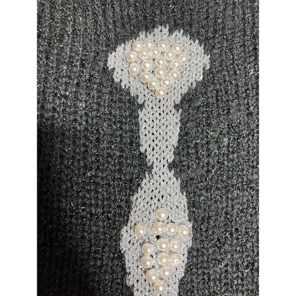 Vintage 80's Mariea Kim Sweater Women's Medium Black Silver New Years - Picture 4 of 9